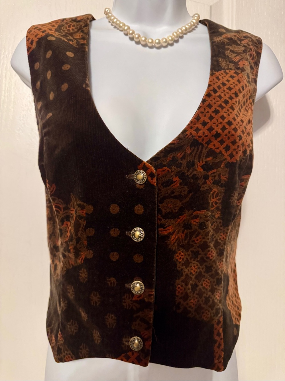 Vintage JCPenney Velvet Patchwork Vest 70s Boho Cotton Size 1
